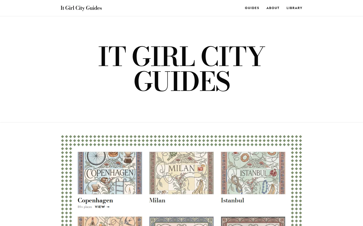 It Girl City Guides home page on desktop