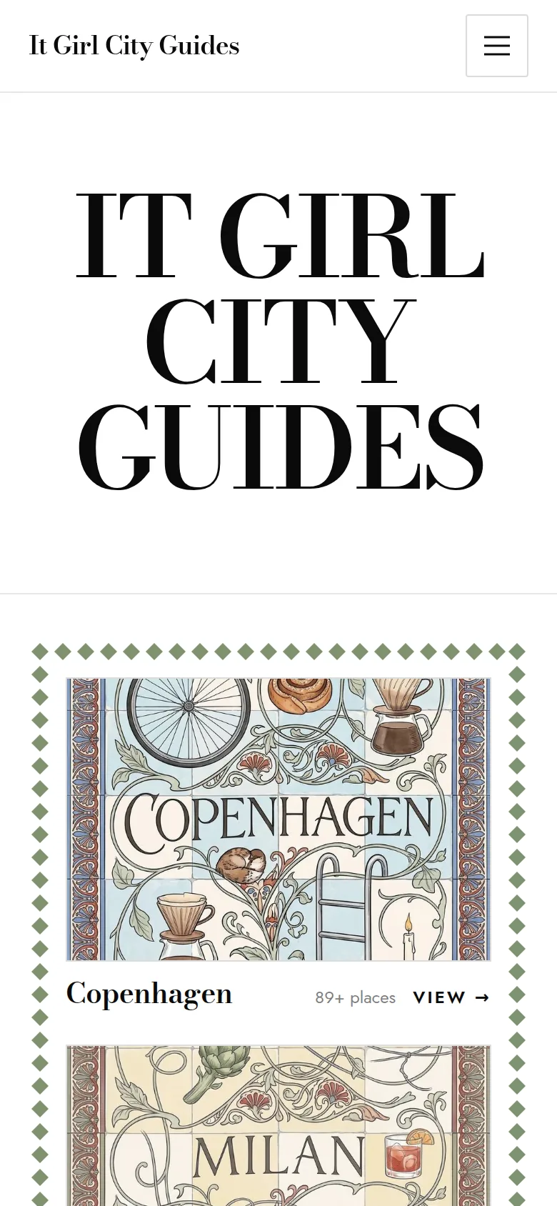 It Girl City Guides home page on a phone